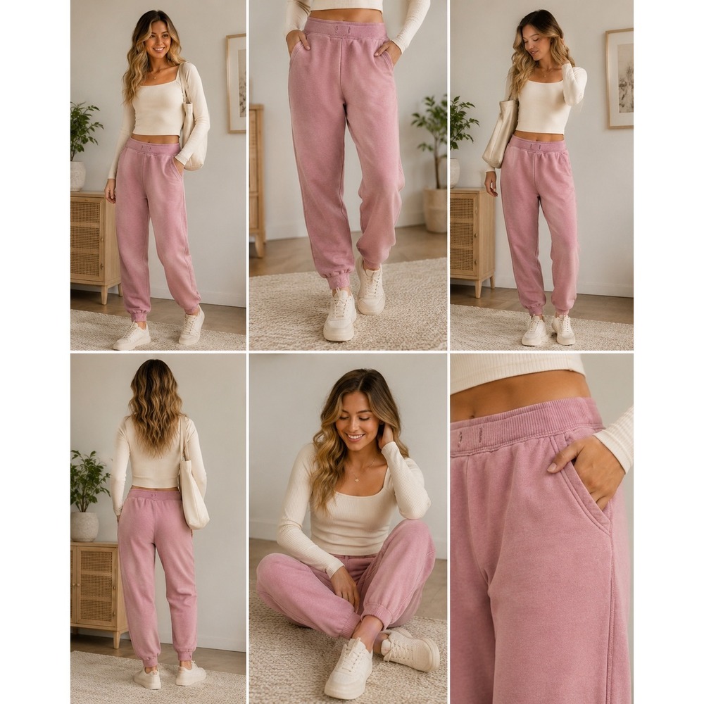 Aerie Joggers Womens Small Pink Cotton Blend Vintage Wash Sweatpants Pockets - Picture 1 of 7